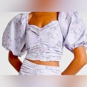 Express Lavender Floral Puff Sleeve Blouse